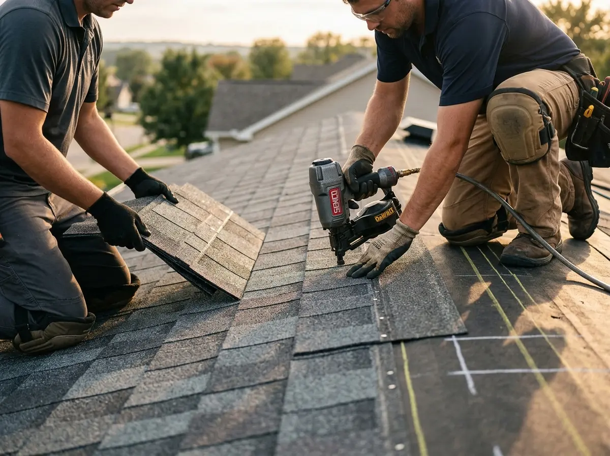 Professional roofer working on a residential roof in Welby